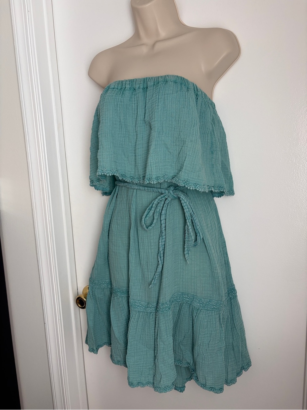 Anthropologie Daily Practice Strapless Teal Gauze Summer Dress (Size Small)
